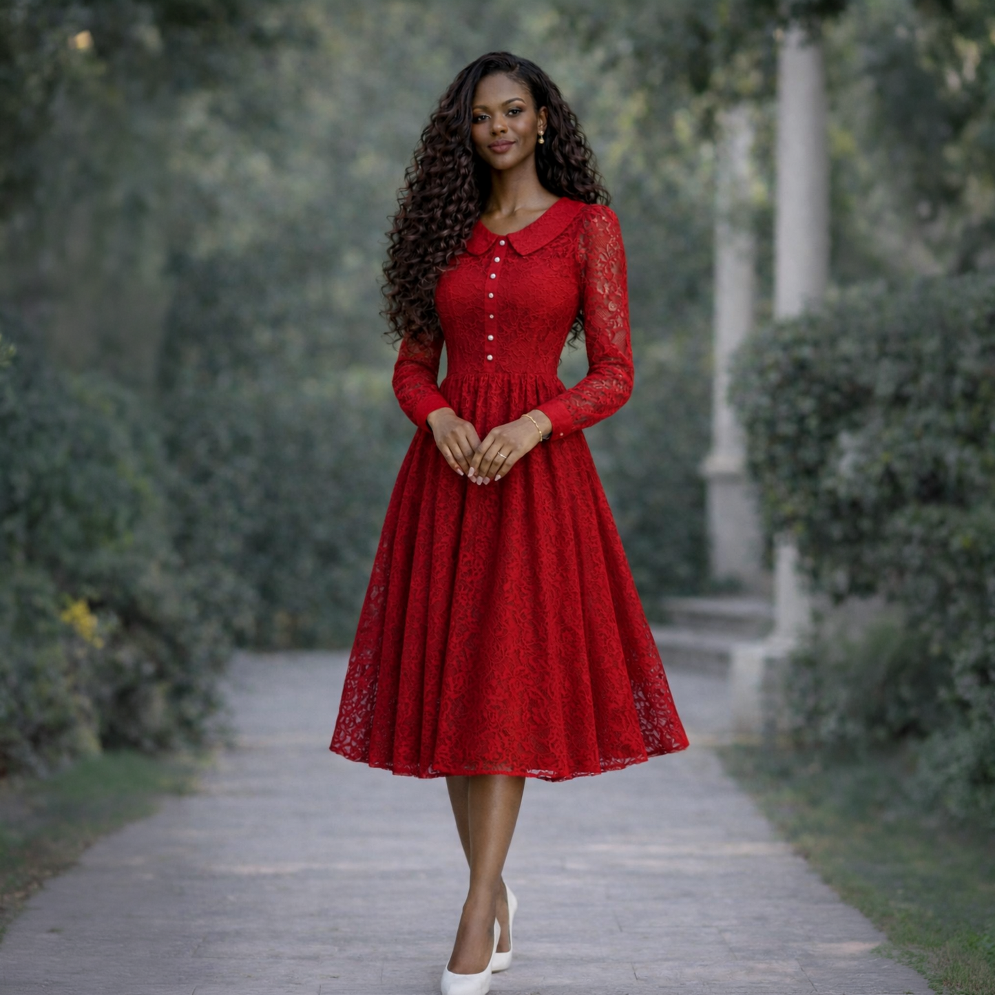Vestido Midi Estruturado Renda Suíça