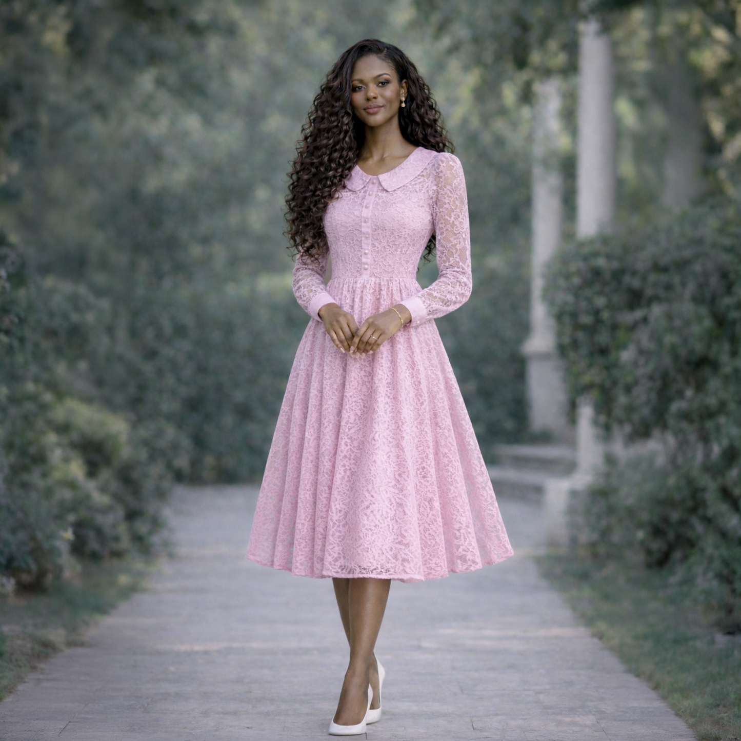 Vestido Midi Estruturado Renda Suíça