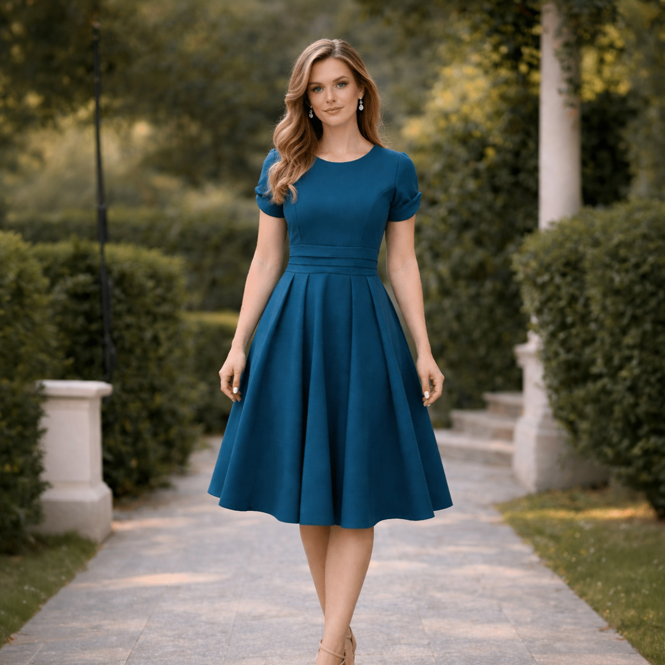 Vestido Midi Alfaiataria Amarração Mangas