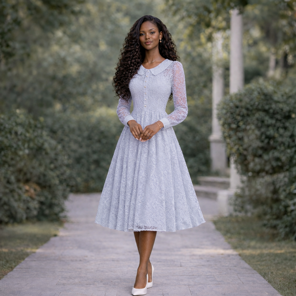 Vestido Midi Estruturado Renda Suíça