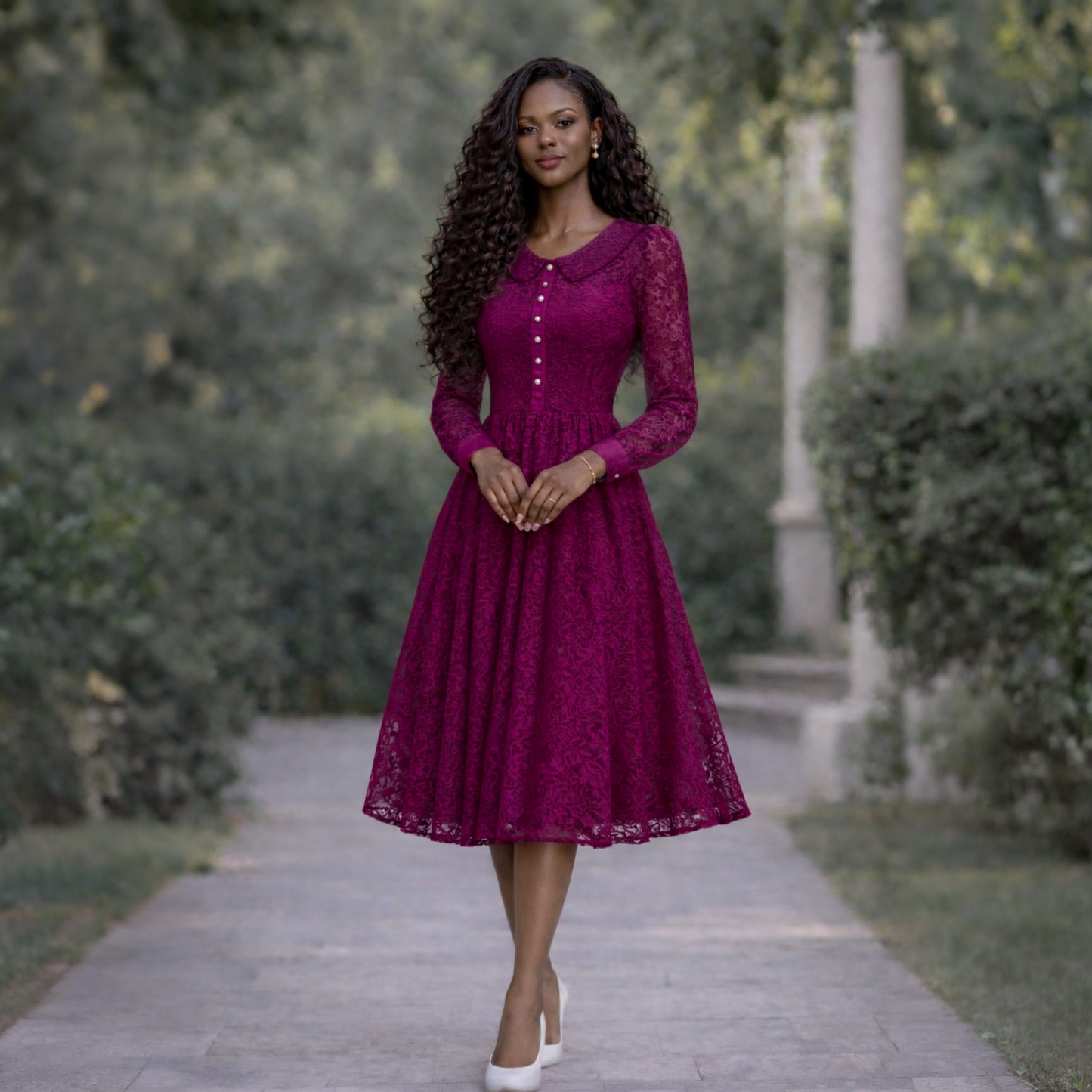 Vestido Midi Estruturado Renda Suíça